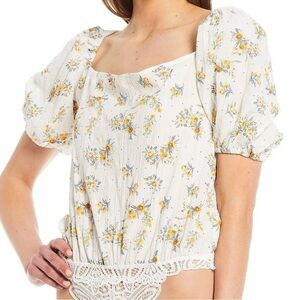 NWOT Free People Intimately Floral Balloon Sleeves Body Suit Size S/P